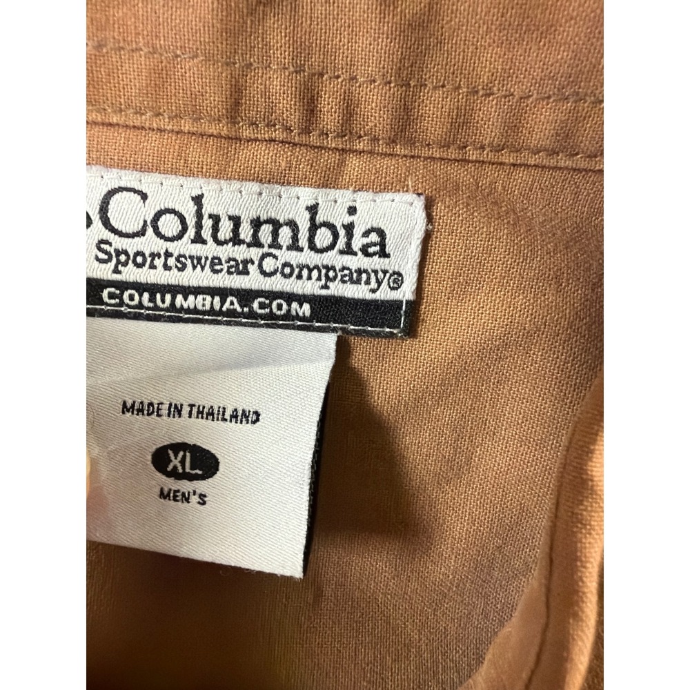 Columbia Hunting Shirt Mens XL Brown Blaze Orange Shooting Patch Long Sleeve Cot - Picture 2 of 9